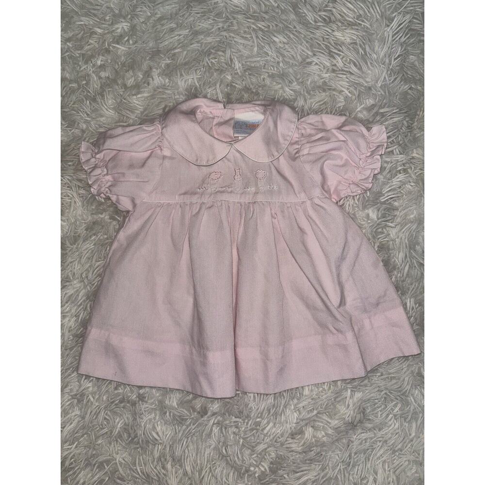 Vintage Glynne Percy Girls Sz. 3 Mo. Pink Collar Dress. Adorable, Grt. Shape